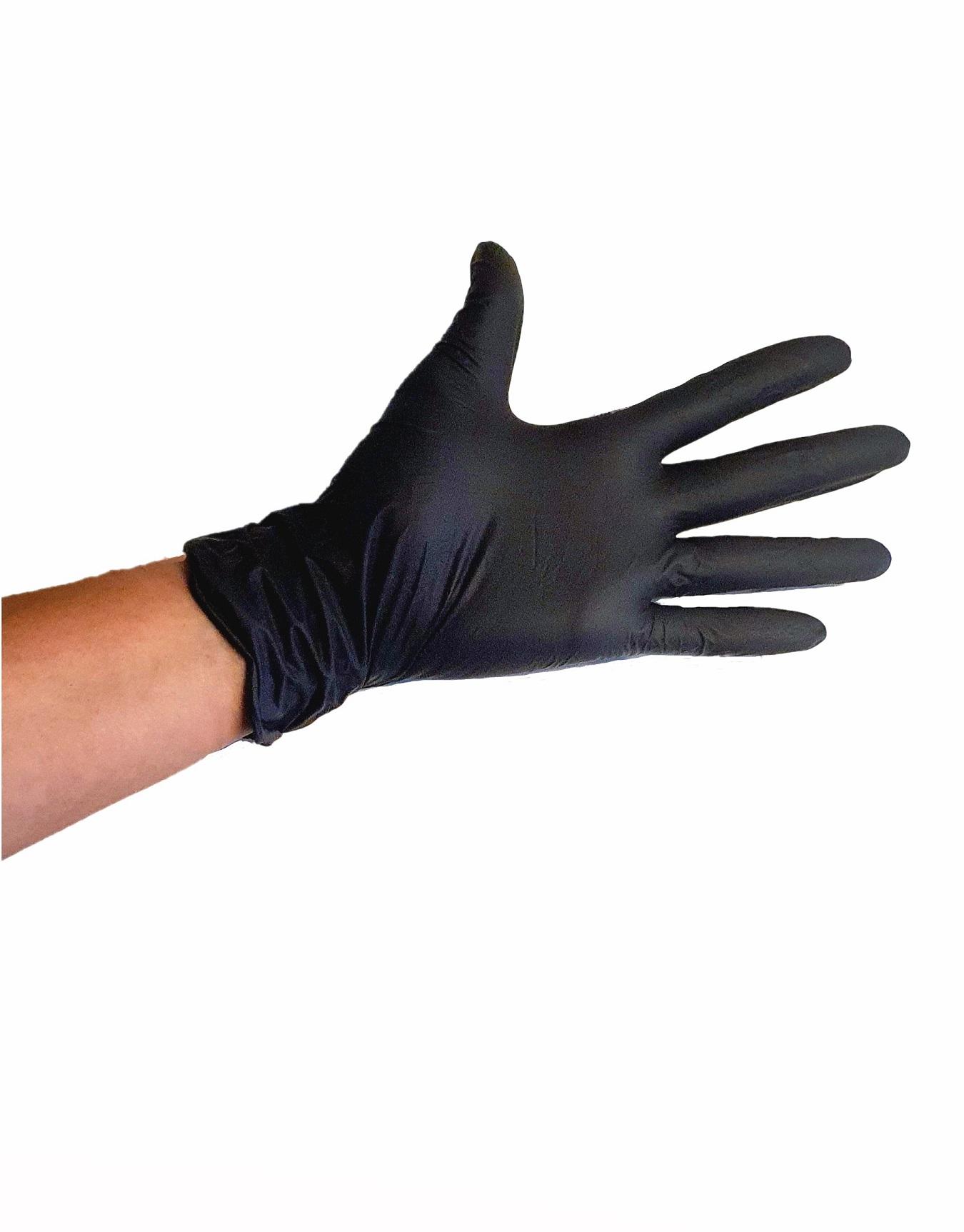 mano con guante negro de nitrilo y látex